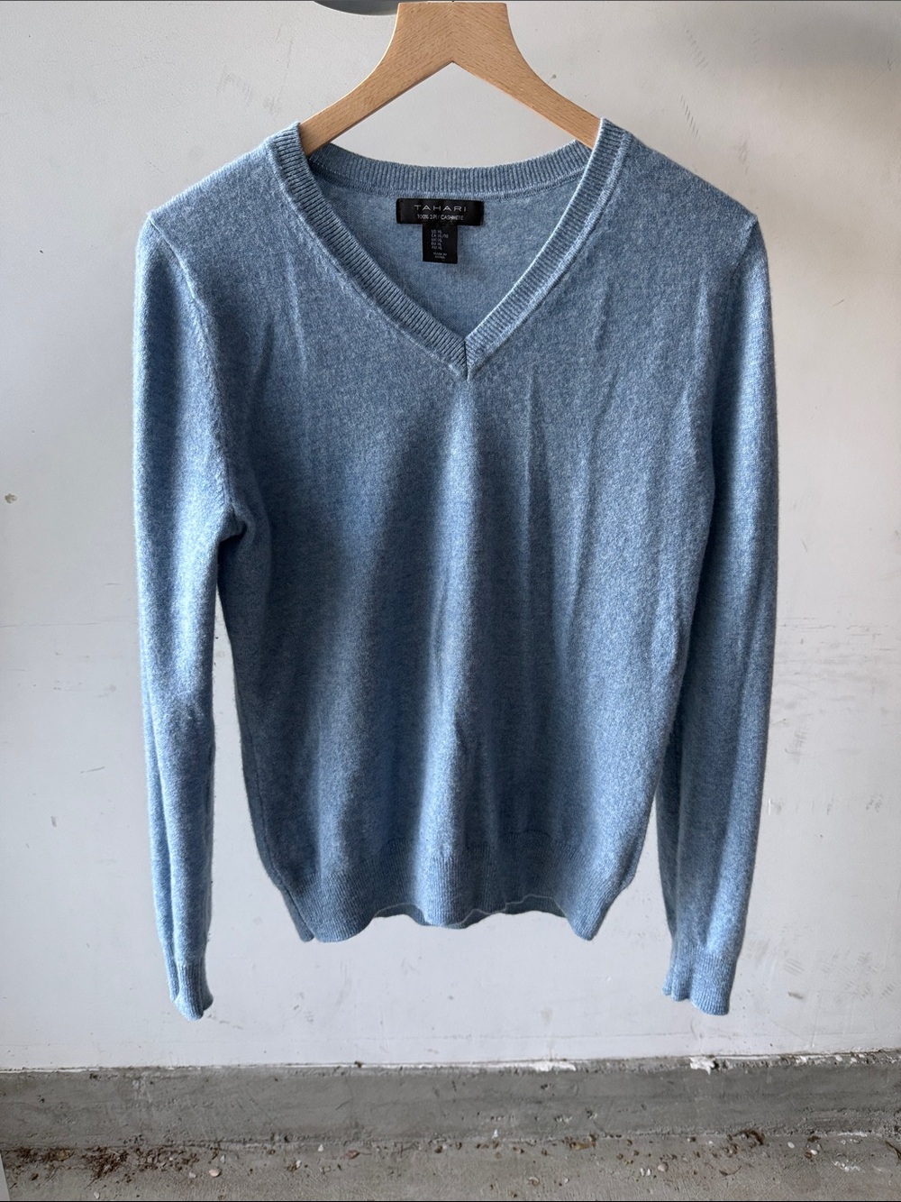 Tahari Light Blue Cashmere V Neck Sweater